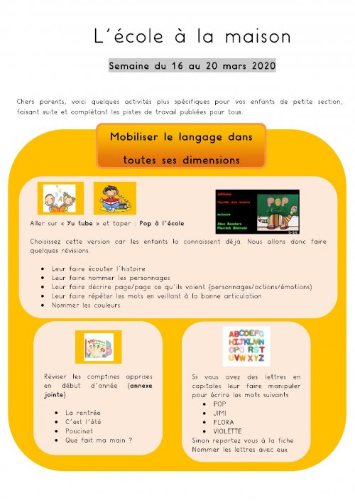 Semaine Du 16 Au 20 Mars 2020 Petite Section Ecole Maternelle