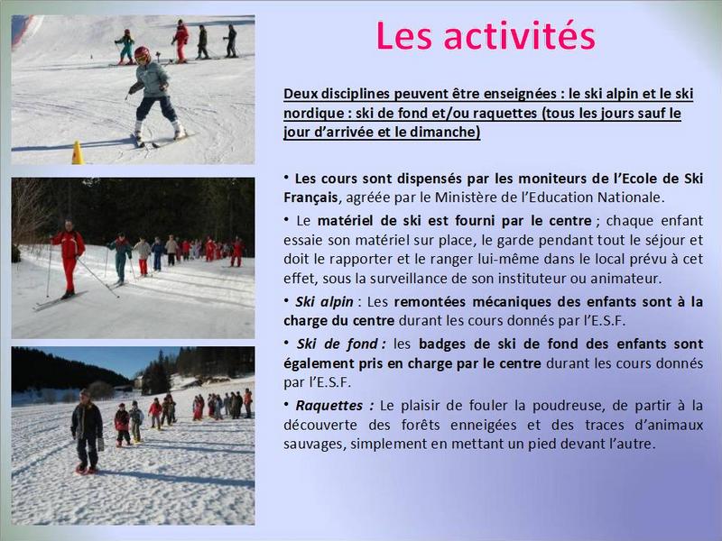 Présentation du projet Classe de neige Ecoles du secteur de Courçon