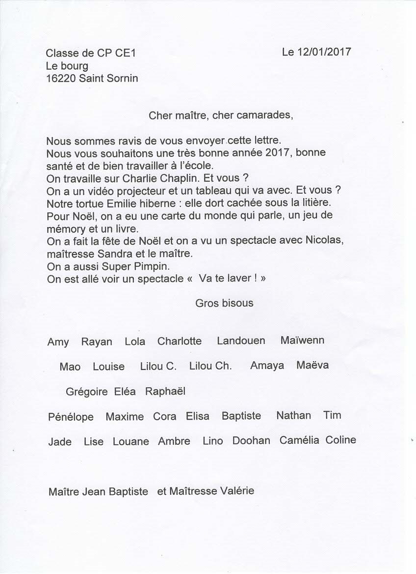 Correspondance  Ecole Primaire de Marthon